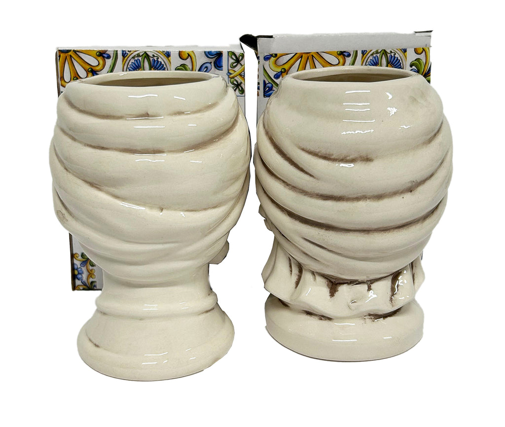 ILAB Pair of Moorish Heads Queen and King in Sicilian Ceramic Hand Decorated Blue and Gold Modern gic h25cm 