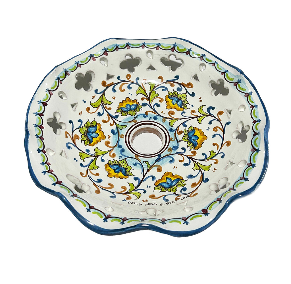 Piatto in ceramica per lampadario decorato realizzato e firmato a mano sospensione art. fiore