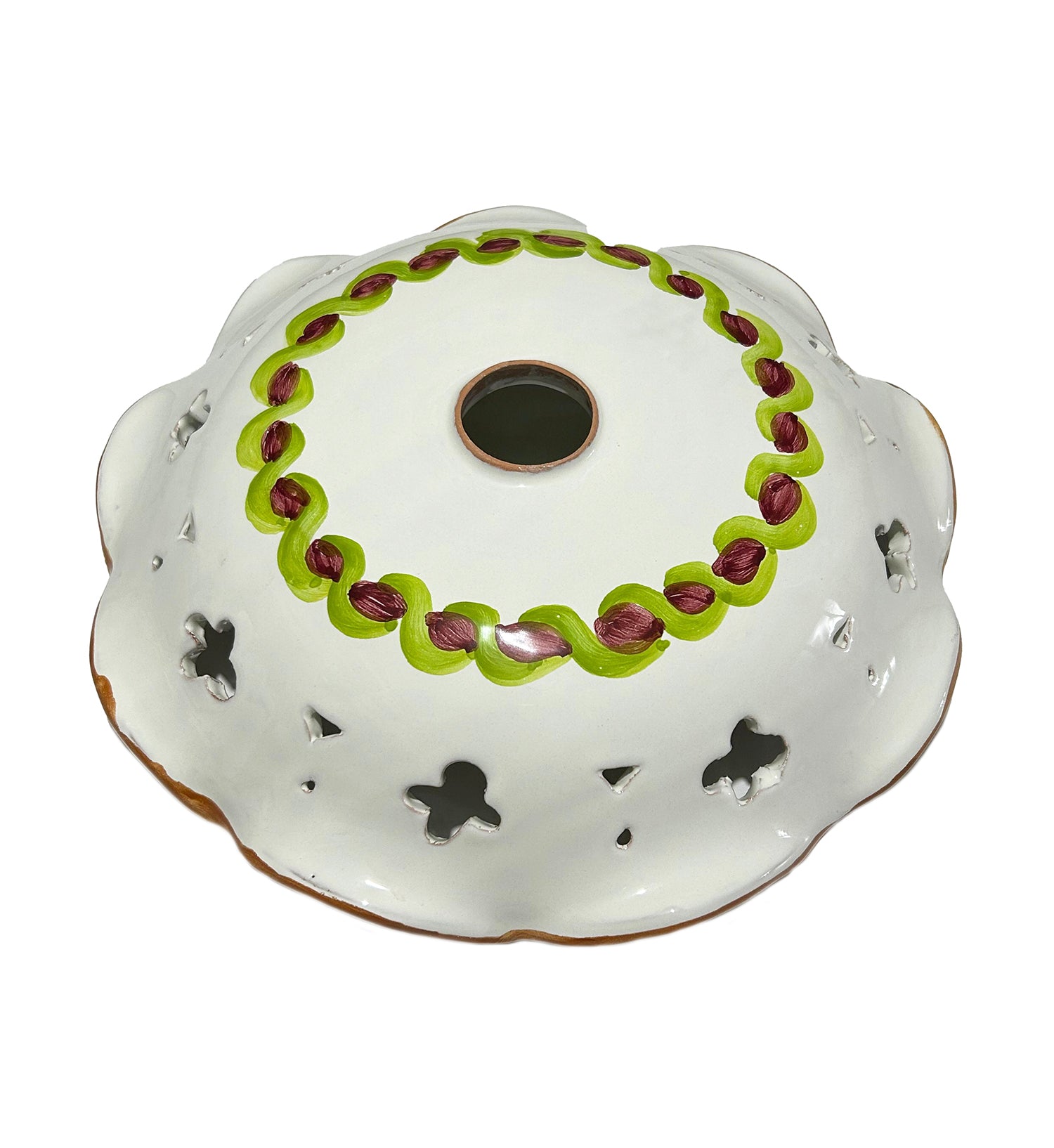 Piatto in ceramica per lampadario decorato realizzato e firmato a mano sospensione art. fiore