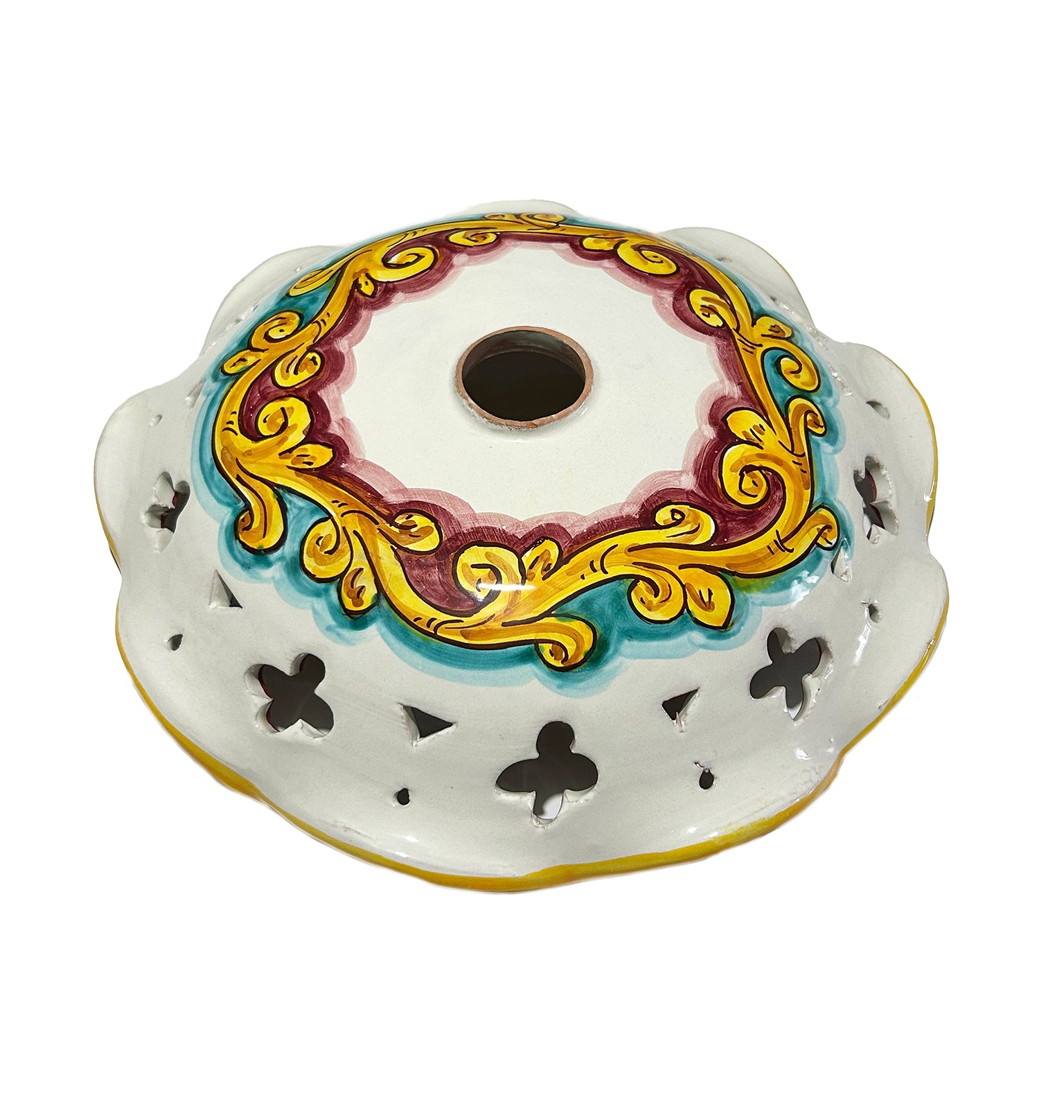 Piatto in ceramica per lampadario decorato realizzato e firmato a mano sospensione art. giulia