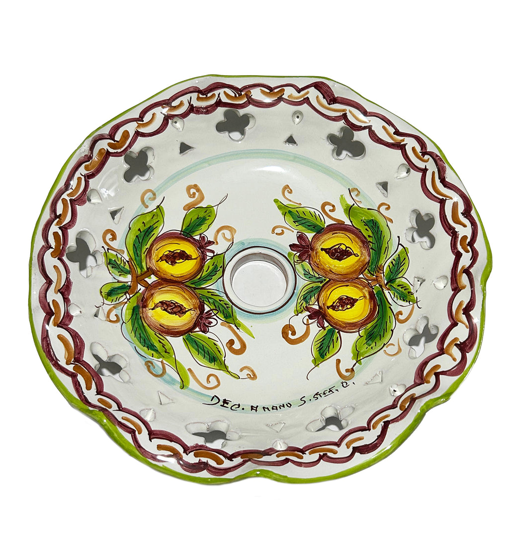 Piatto in ceramica per lampadario decorato realizzato e firmato a mano sospensione art. melograno