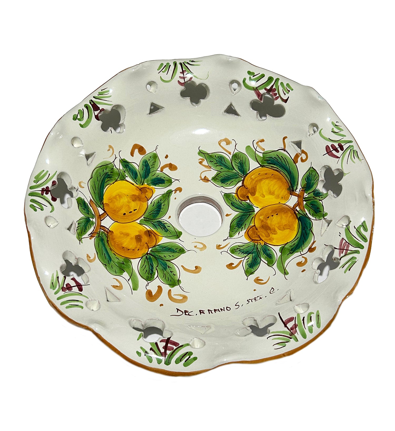 Piatto in ceramica per lampadario decorato realizzato e firmato a mano sospensione art. limoni