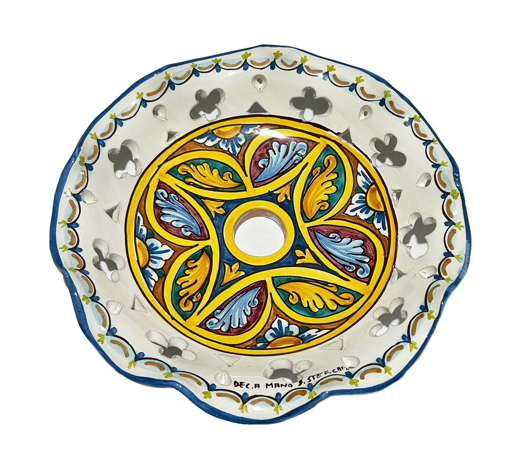 Piatto in ceramica per lampadario decorato realizzato e firmato a mano sospensione art. stella