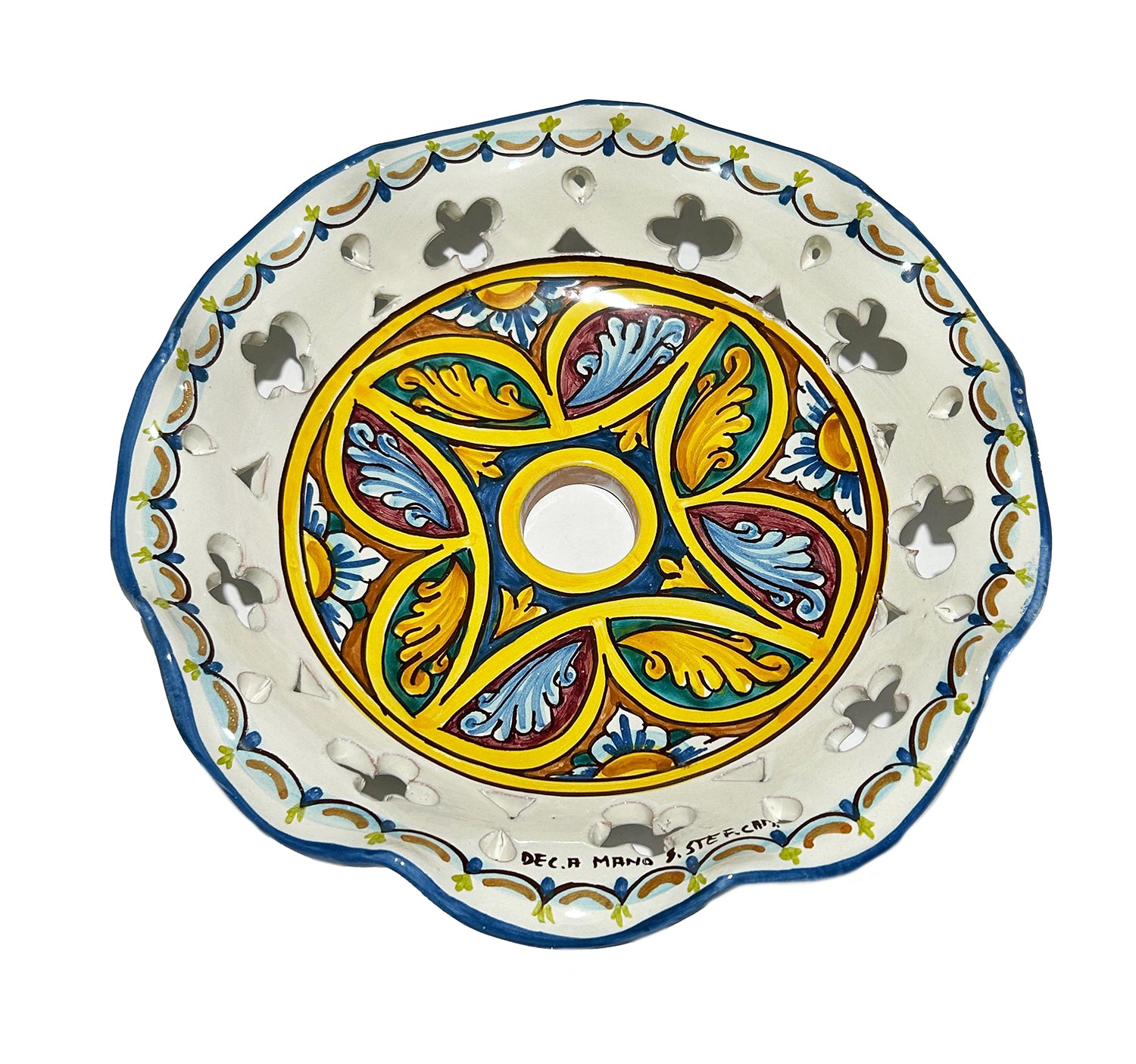 Piatto in ceramica per lampadario decorato realizzato e firmato a mano sospensione art. stella