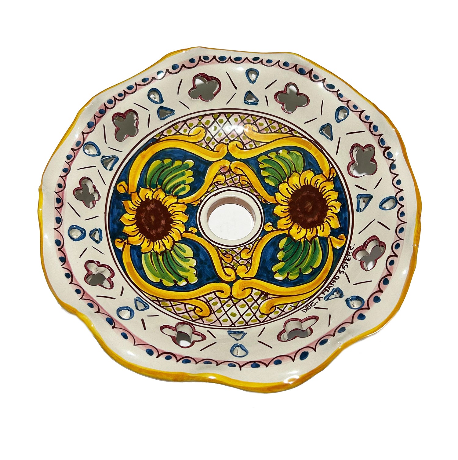 Piatto in ceramica per lampadario decorato realizzato e firmato a mano sospensione art. candida