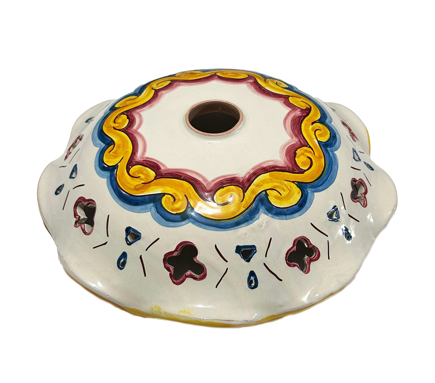 Piatto in ceramica per lampadario decorato realizzato e firmato a mano sospensione art. candida