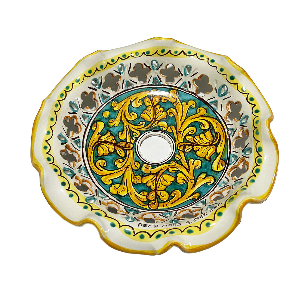Piatto in ceramica per lampadario decorato realizzato e firmato a mano sospensione art. martina