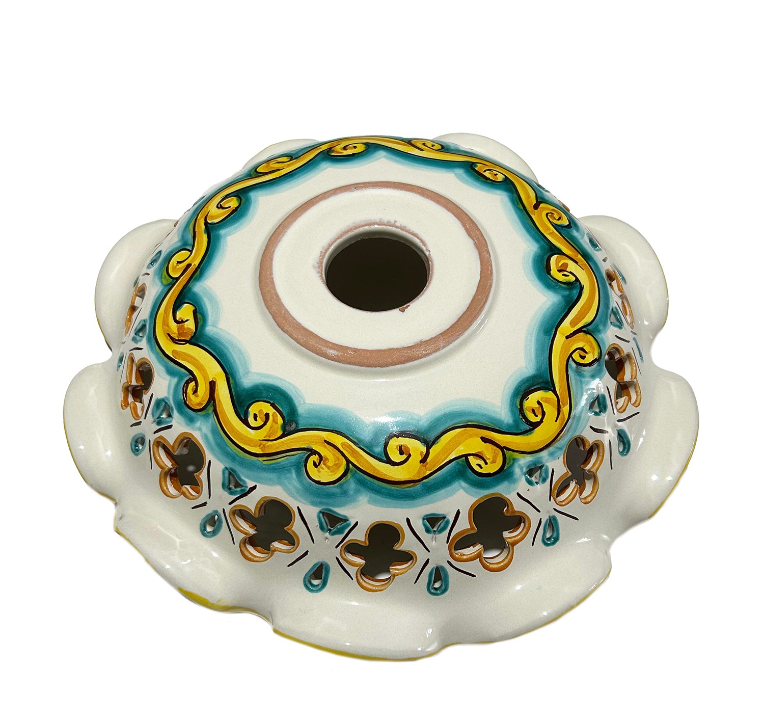 Piatto in ceramica per lampadario decorato realizzato e firmato a mano sospensione art. martina