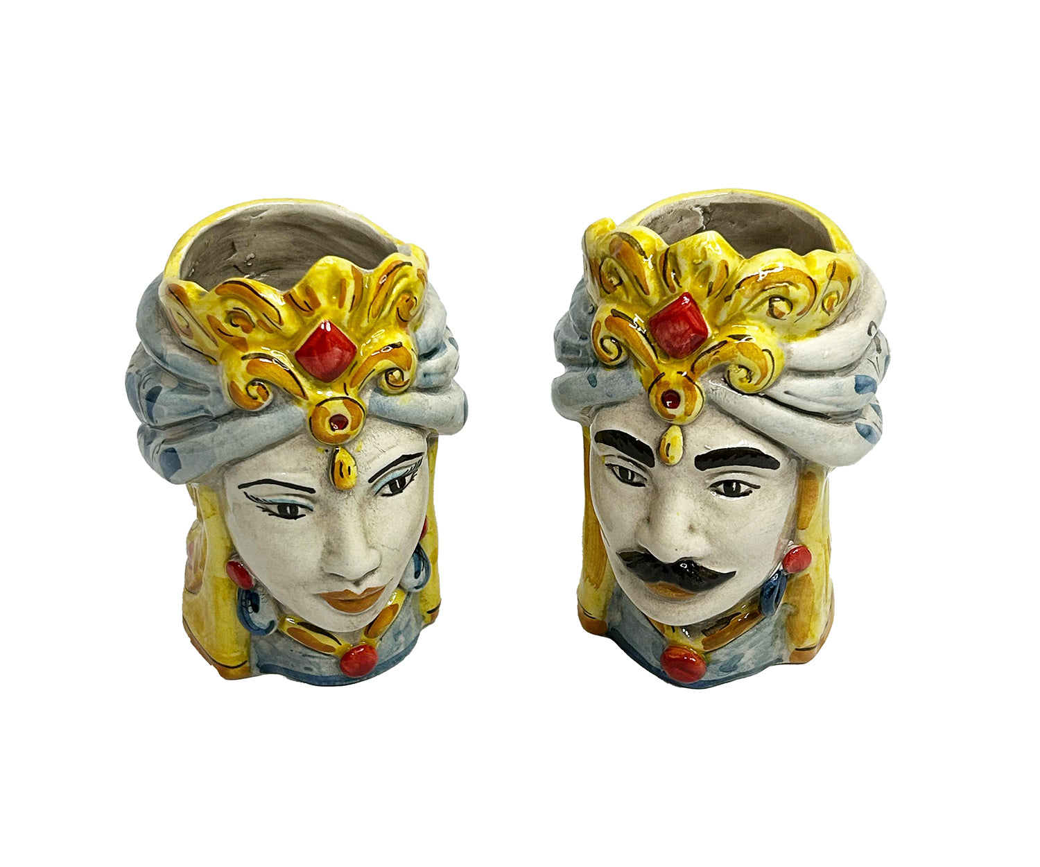 Pair of Sicilian ceramic Moor's heads from Caltagirone h15cm art. fruit 