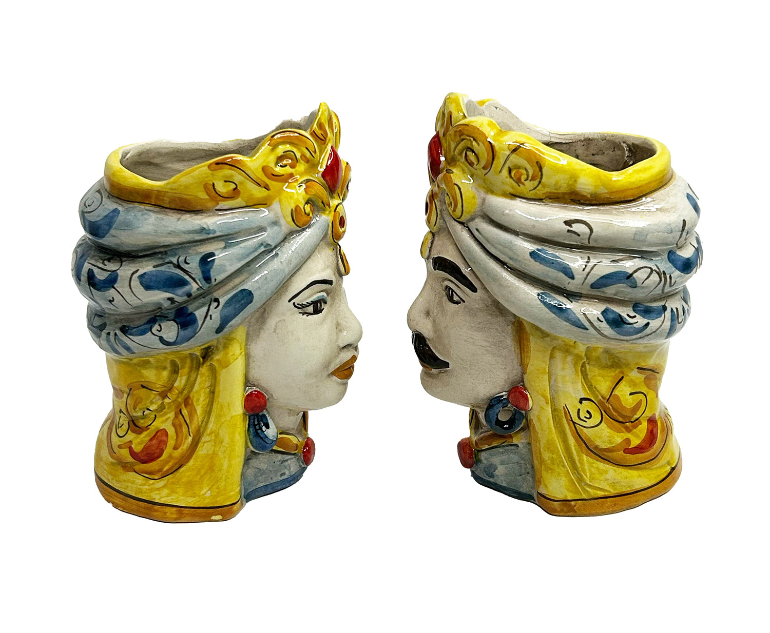 Pair of Sicilian ceramic Moor's heads from Caltagirone h15cm art. fruit 