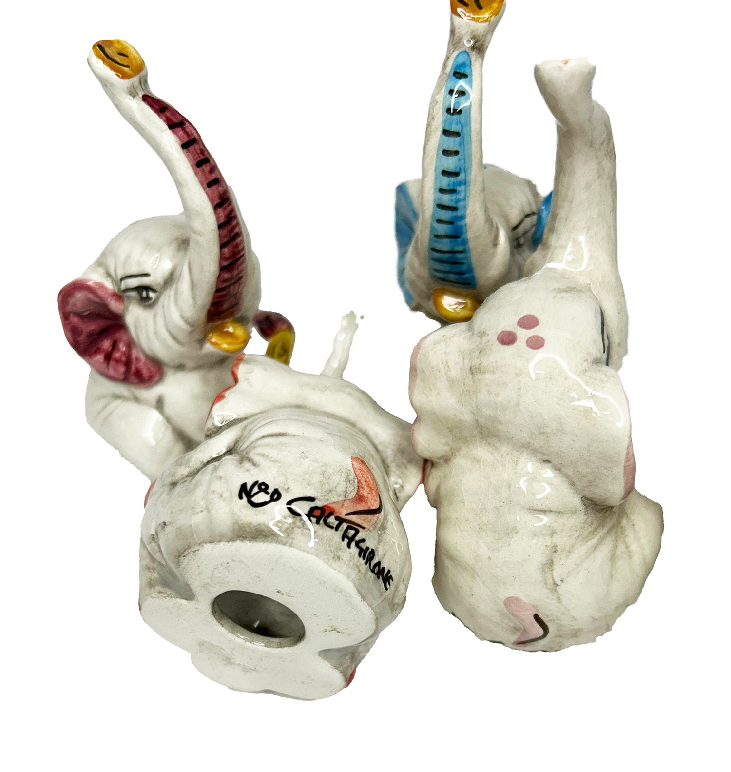 Elefante in ceramica di Caltagione realizzato a mano, animali portafortuna (azzurro)