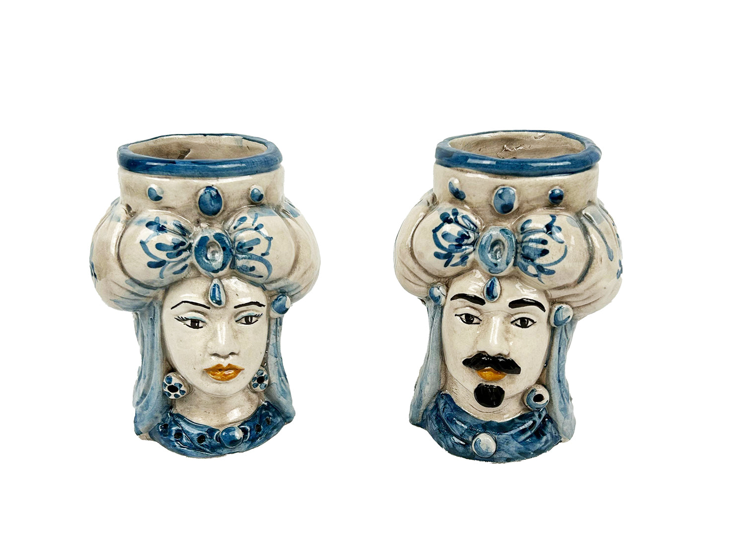 Pair of Sicilian ceramic Moor's heads from Caltagirone h15cm art. fruit 