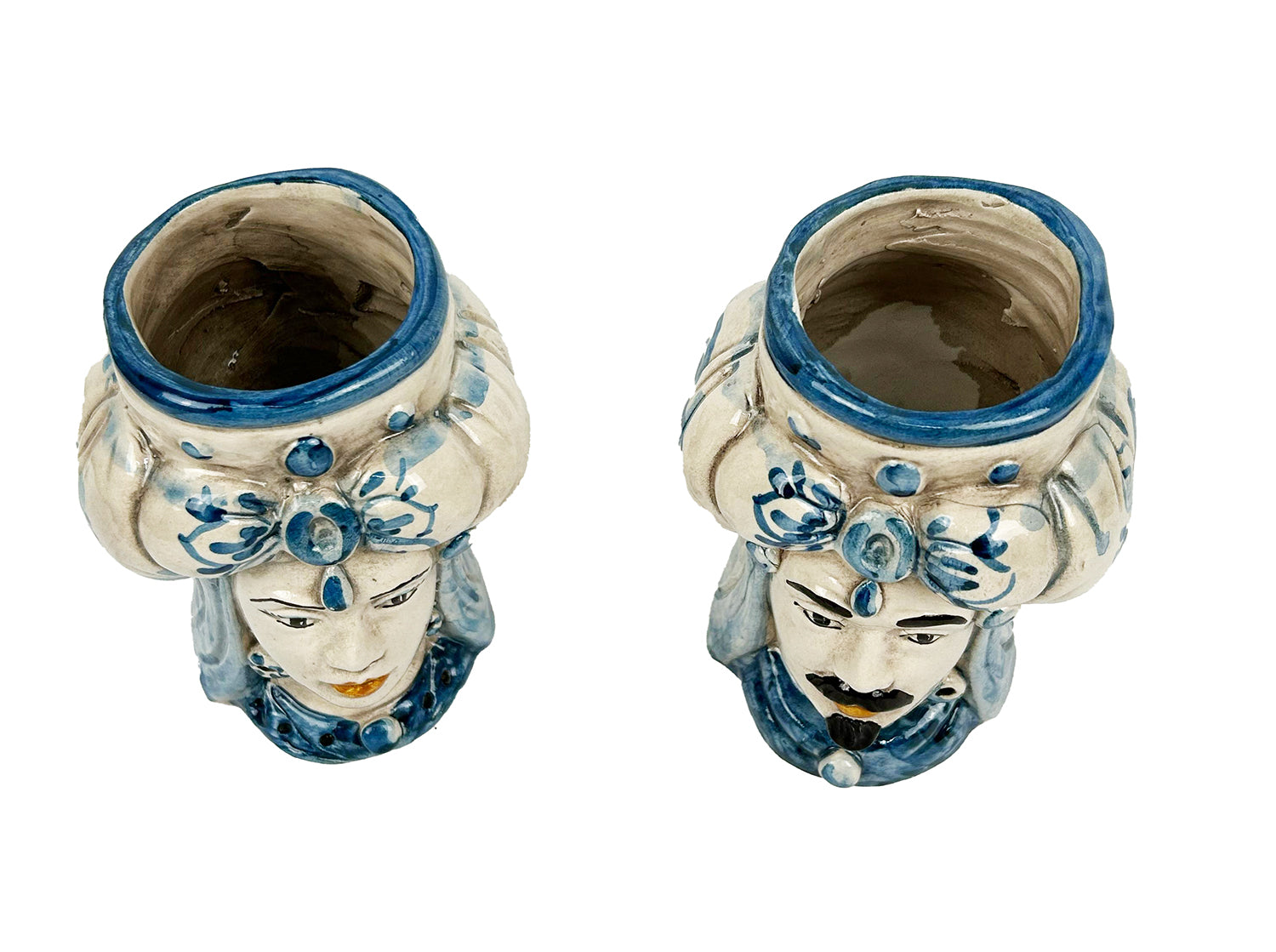 Pair of Sicilian ceramic Moor's heads from Caltagirone h15cm art. fruit 