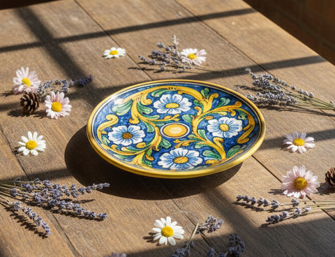 Piatto medio in ceramica decorata a mano da ceramisti siciliani barocco art 13