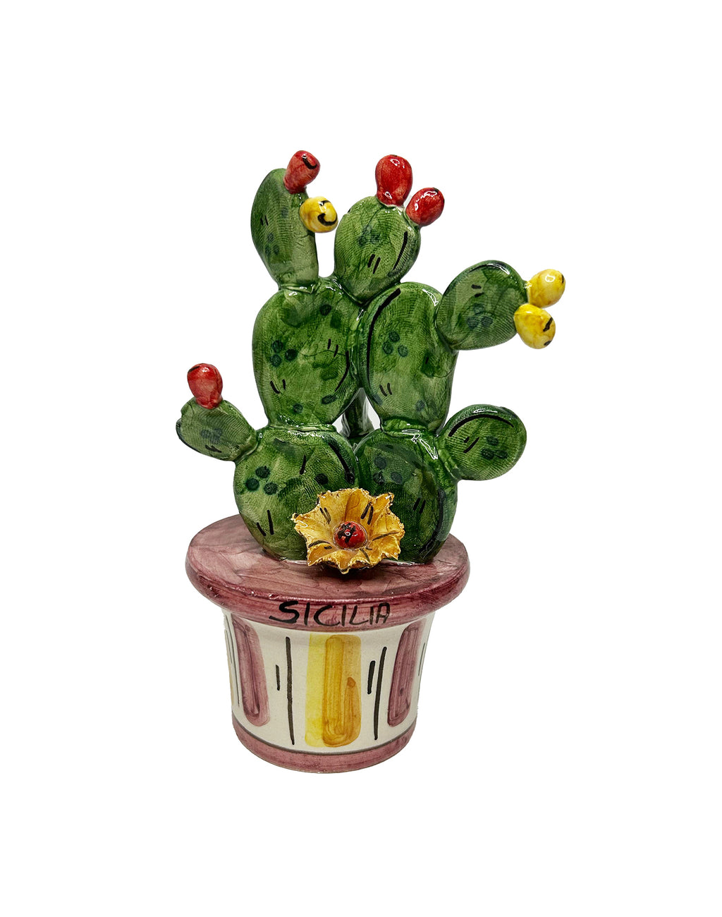 Piantina vaso ficodindia decorativo in ceramica di Caltagione realizzato a mano art. amaranto