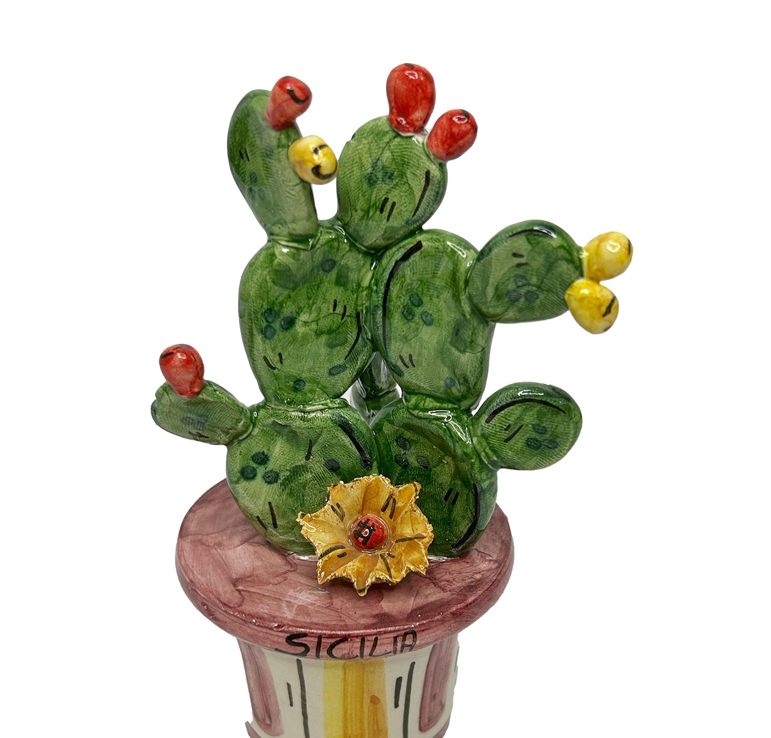 Piantina vaso ficodindia decorativo in ceramica di Caltagione realizzato a mano art. amaranto