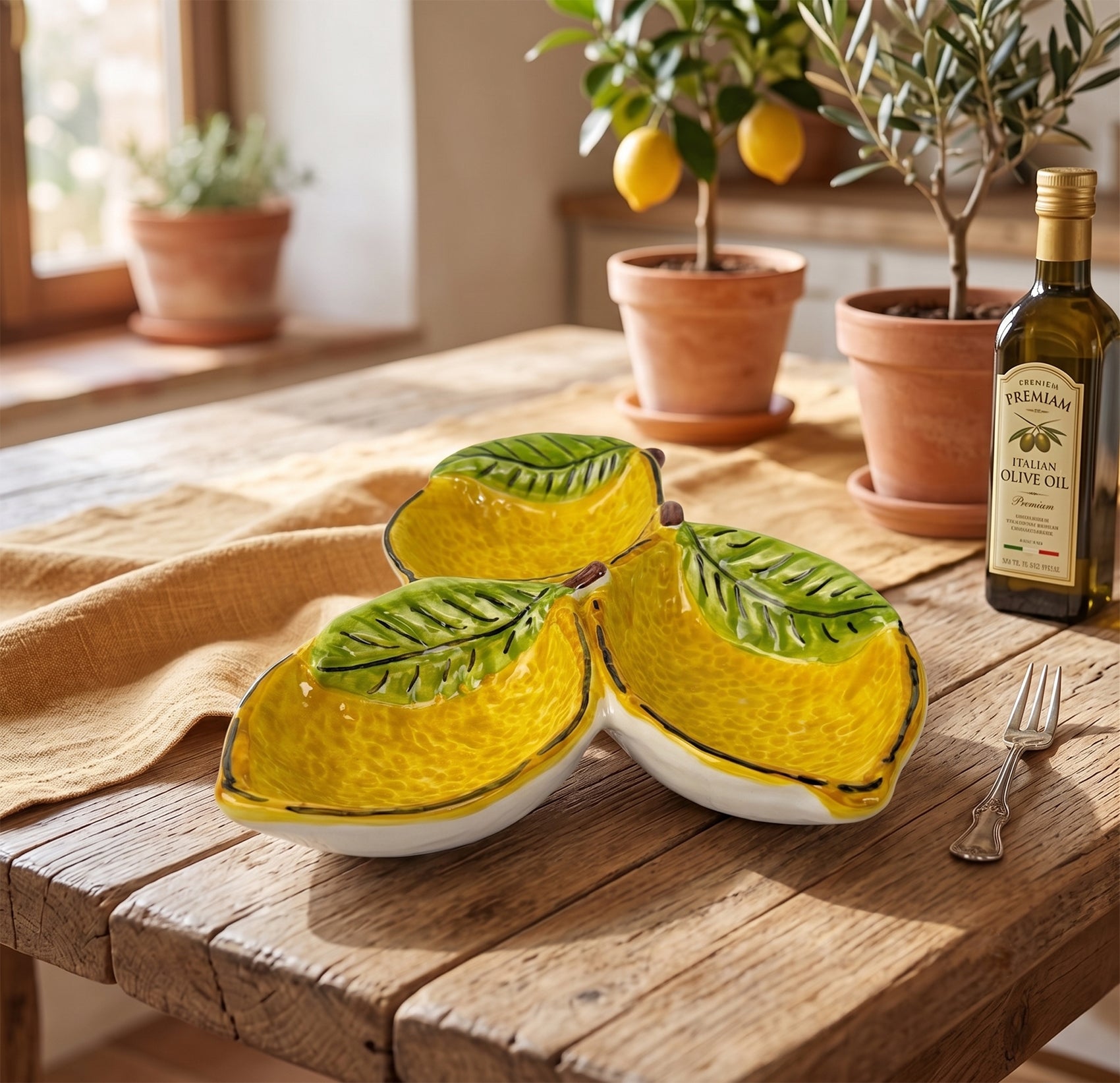 Antipastiera limoni in ceramica siciliana di Caltagirone decorata a mano