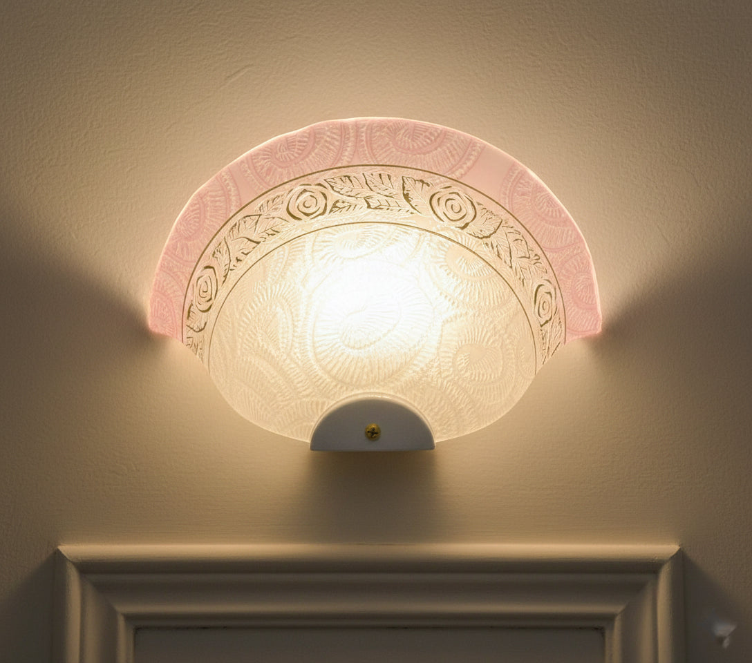 Applique Classica in Vetro, Lampada da Parete a Mezzaluna, 1 Luce, per Bagno, Camera, Soggiorno, Cucina, Scala, Corridoio art. Rosa