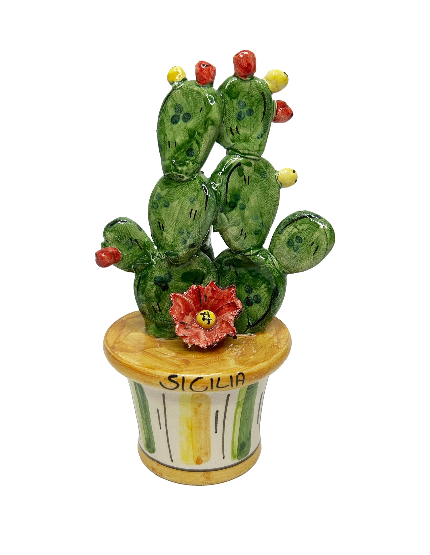 Piantina vaso ficodindia decorativo in ceramica di Caltagione realizzato a mano art. arancio