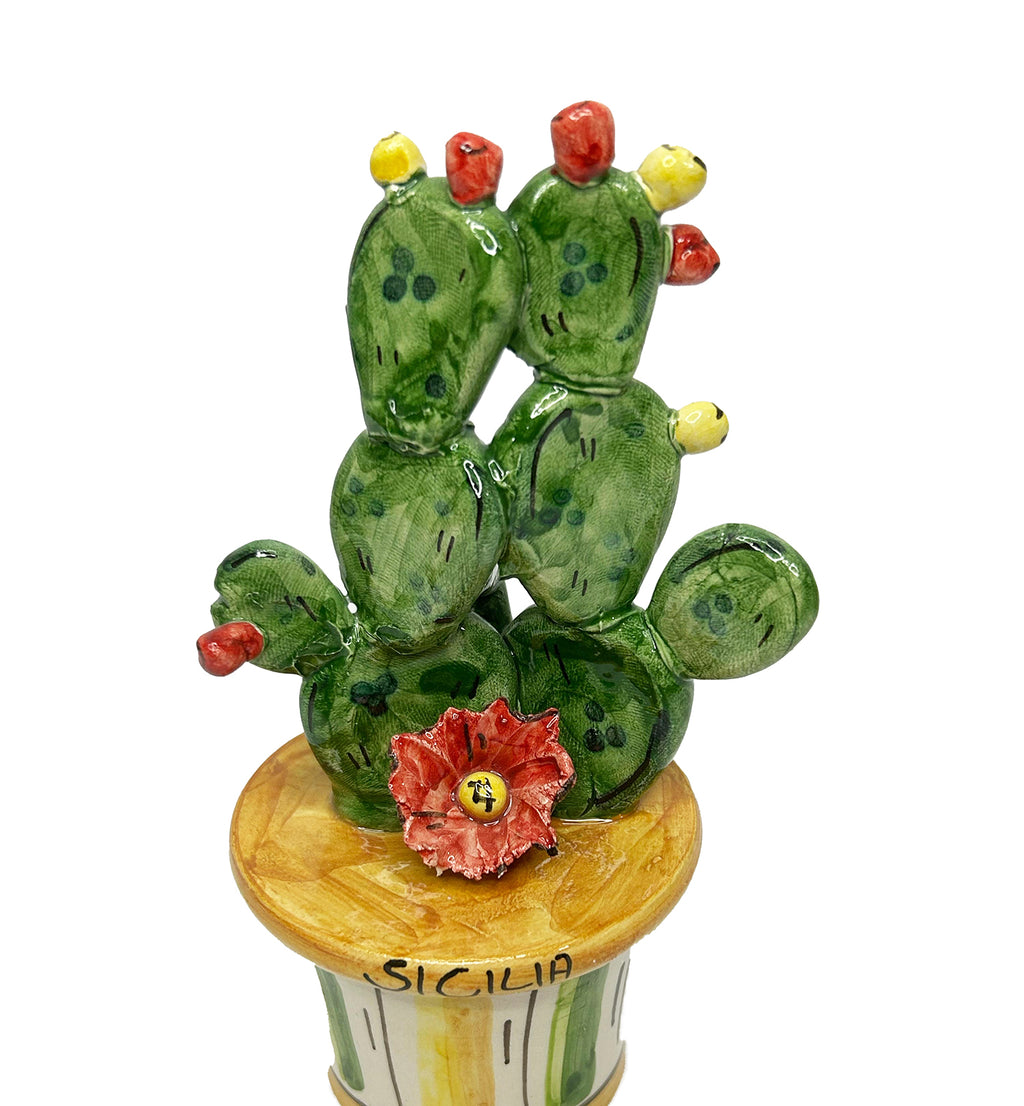 Decorative ceramic prickly pear plant pot from Caltagirone, handmade, item orange