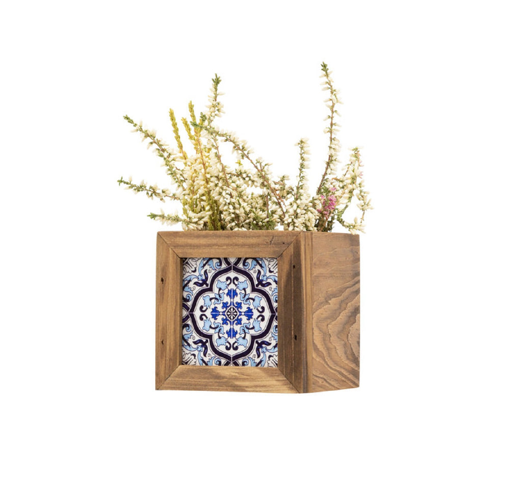 Bomboniera matrimonio porta piante in legno con decorazione maiolica harmony ARMT24220