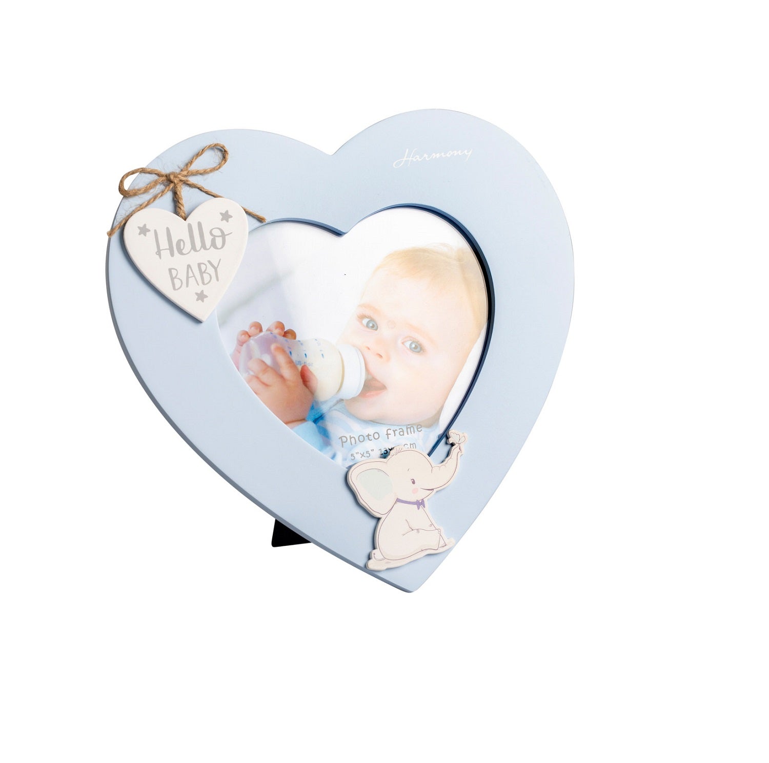 Porta Foto in Legno Cuore con Elefante bomboniera Battesimo e Nascita Bambino Harmony ARNB25215