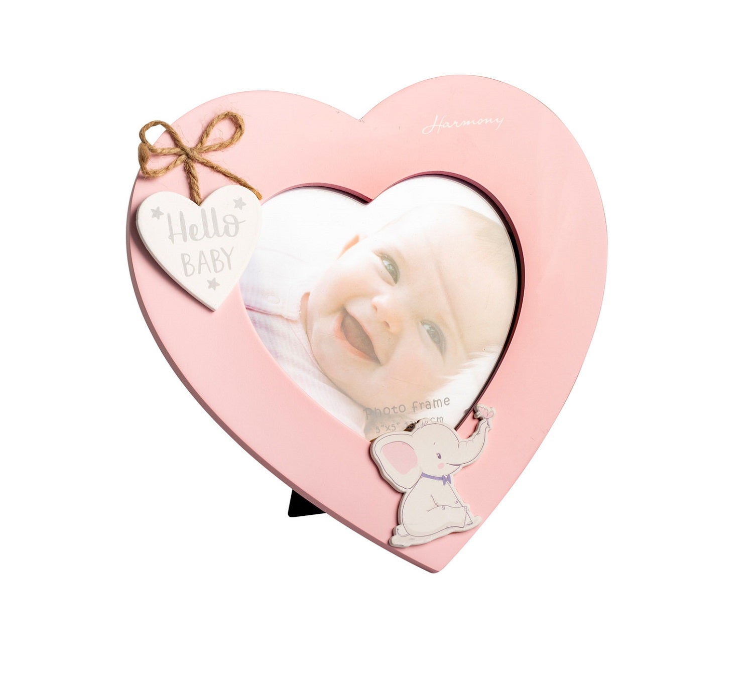 Porta foto in legno cuore con elefante bomboniera battesimo e nascita bambina Harmony ARNB25216