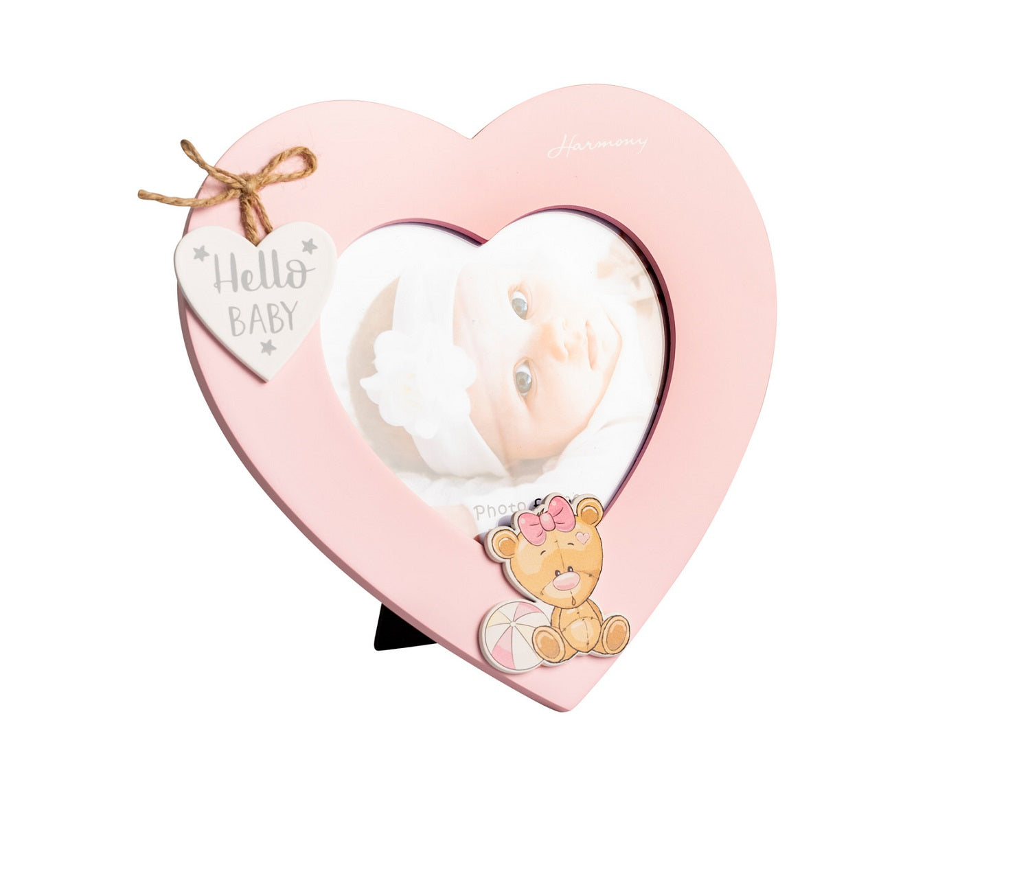 Porta Foto in Legno Cuore con orsetto bomboniera Battesimo e Nascita Bambina Harmony ARNB25218
