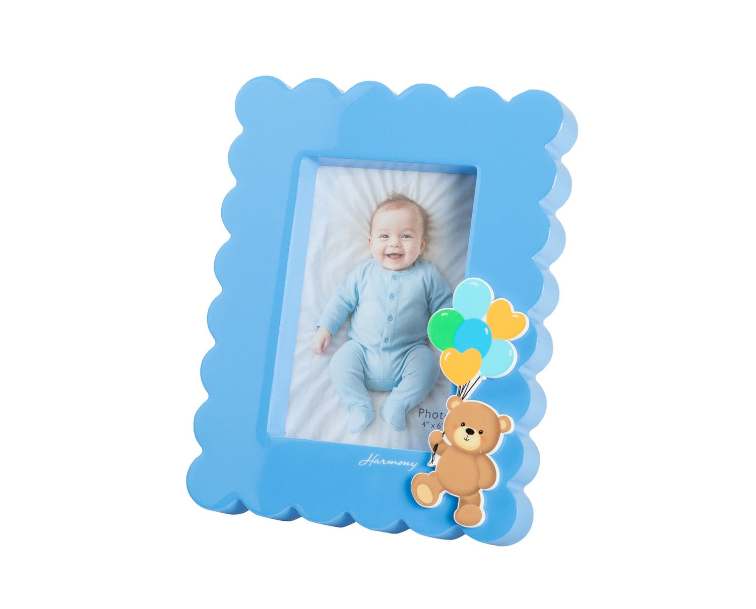 Porta foto blu bimbo con orsetto bomboniera per nascita, battesimo, Harmony ARNB26051