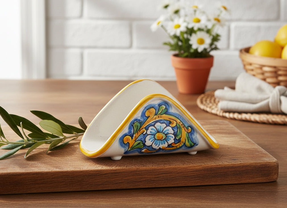 Portatovaglioli a fazzoletto in ceramica decorata a mano da ceramisti siciliani barocco art 10