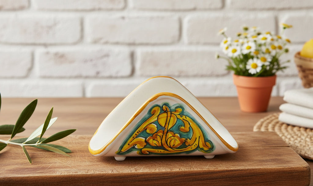 Handkerchief napkin holder in ceramic decorated by hand by Sicilian ceramists Gianluca art 10