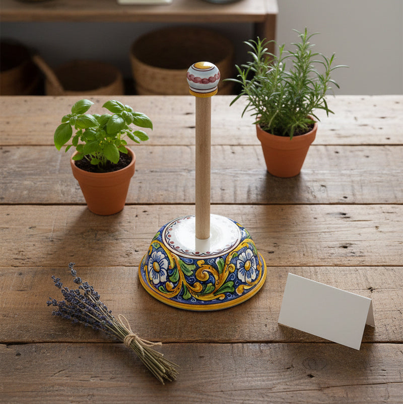 Portarotolo in ceramica decorata a mano da ceramisti siciliani barocco art 11