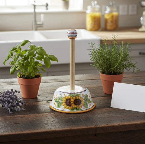 Portarotolo in ceramica decorata a mano da ceramisti siciliani girasole art 11