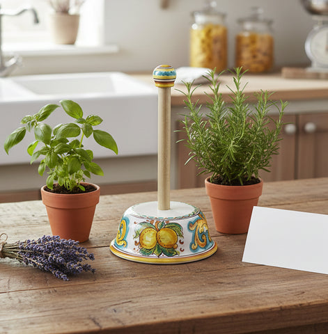 Portarotolo in ceramica decorata a mano da ceramisti siciliani limoni art 11