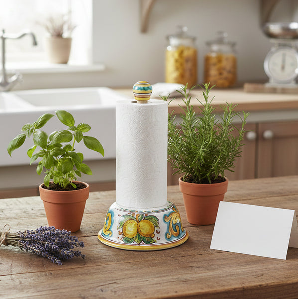 Portarotolo in ceramica decorata a mano da ceramisti siciliani limoni art 11