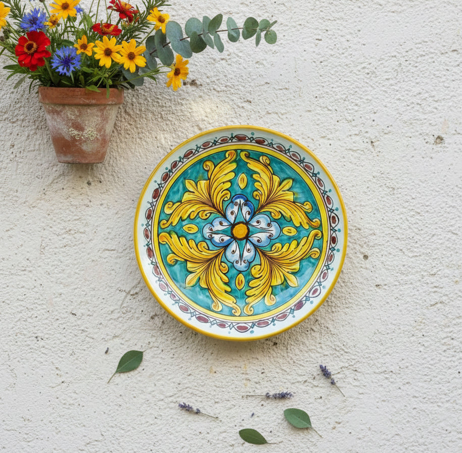 Piatto grande in ceramica decorata a mano da ceramisti siciliani gomes art 12