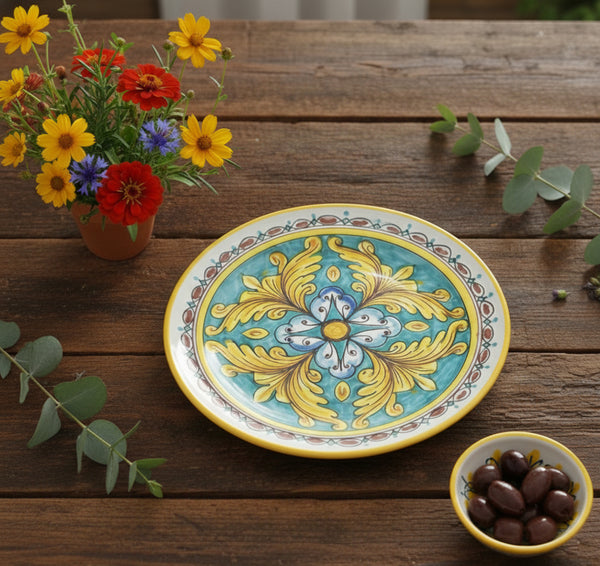 Piatto grande in ceramica decorata a mano da ceramisti siciliani gomes art 12