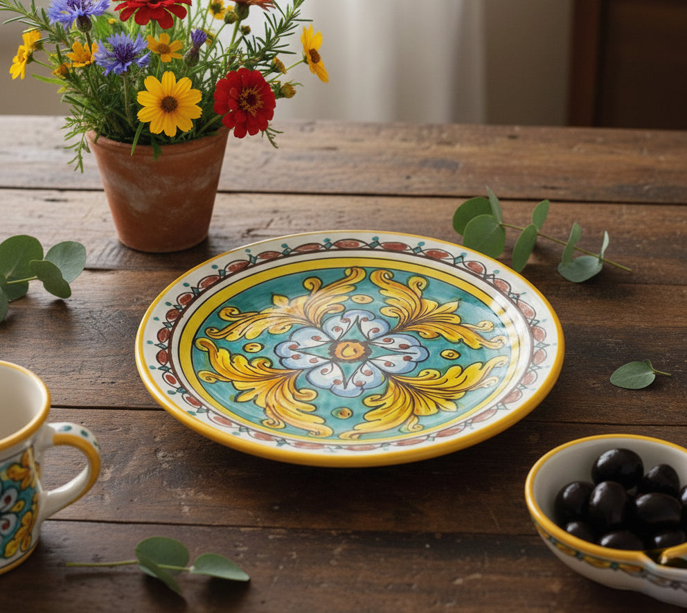 Small ceramic plate decorated by hand by Sicilian ceramists lemons art 14