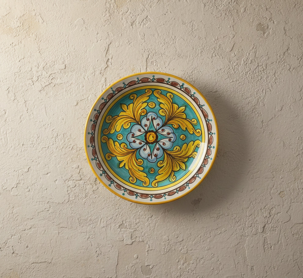 Small ceramic plate decorated by hand by Sicilian ceramists lemons art 14