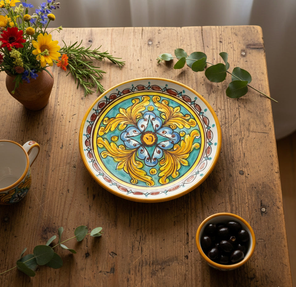 Piatto piccolo in ceramica decorata a mano da ceramisti siciliani gomes art 14
