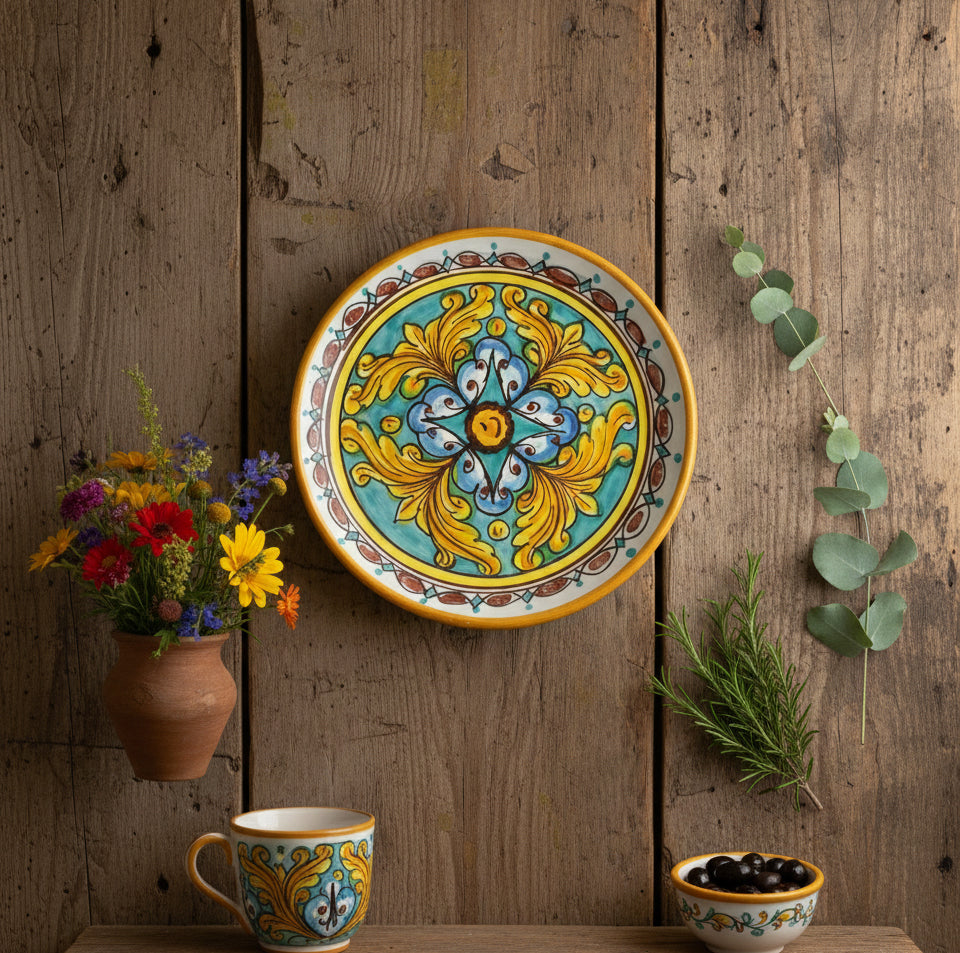 Piatto piccolo in ceramica decorata a mano da ceramisti siciliani gomes art 14