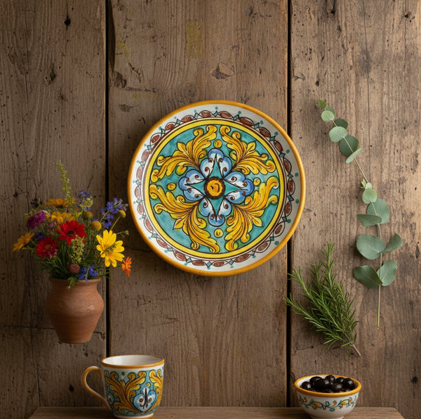 Piatto piccolo in ceramica decorata a mano da ceramisti siciliani gomes art 14