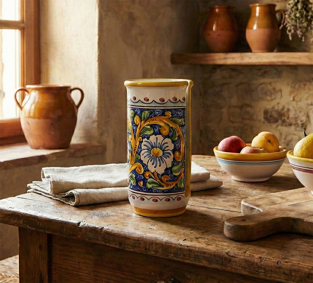 Portabicchieri grande in ceramica decorata a mano da ceramisti siciliani barocco art 17