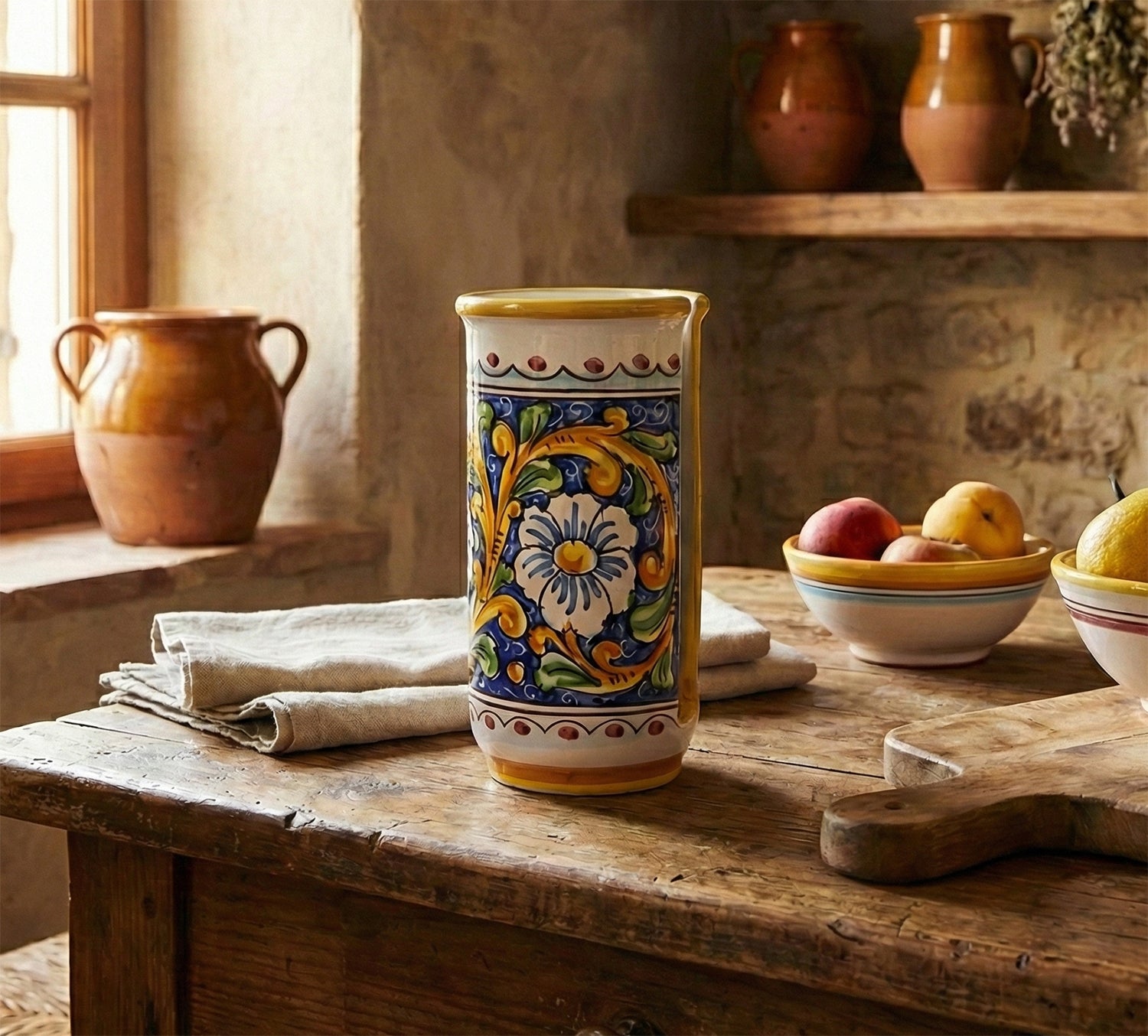 Portabicchieri grande in ceramica decorata a mano da ceramisti siciliani barocco art 17