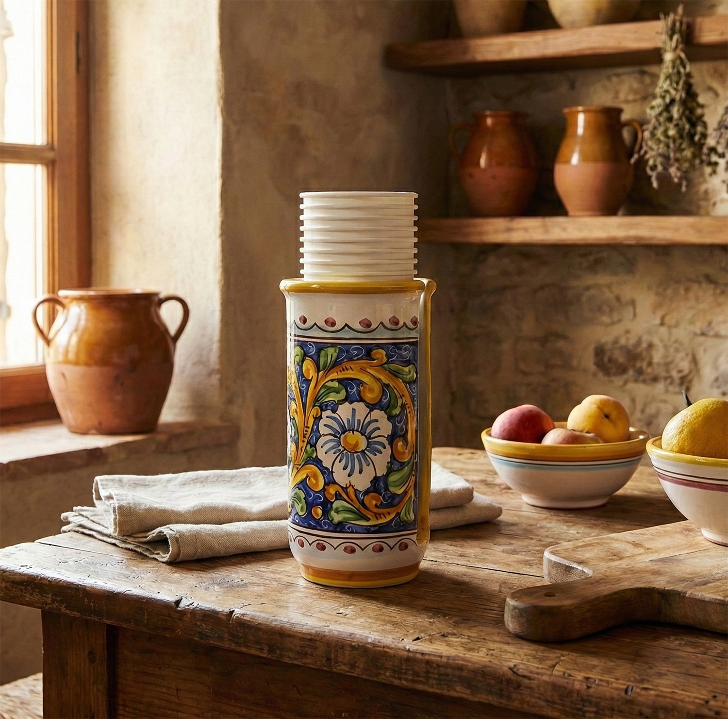Portabicchieri grande in ceramica decorata a mano da ceramisti siciliani barocco art 17