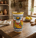 Portabicchieri grande in ceramica decorata a mano da ceramisti siciliani fiore rosso art 17
