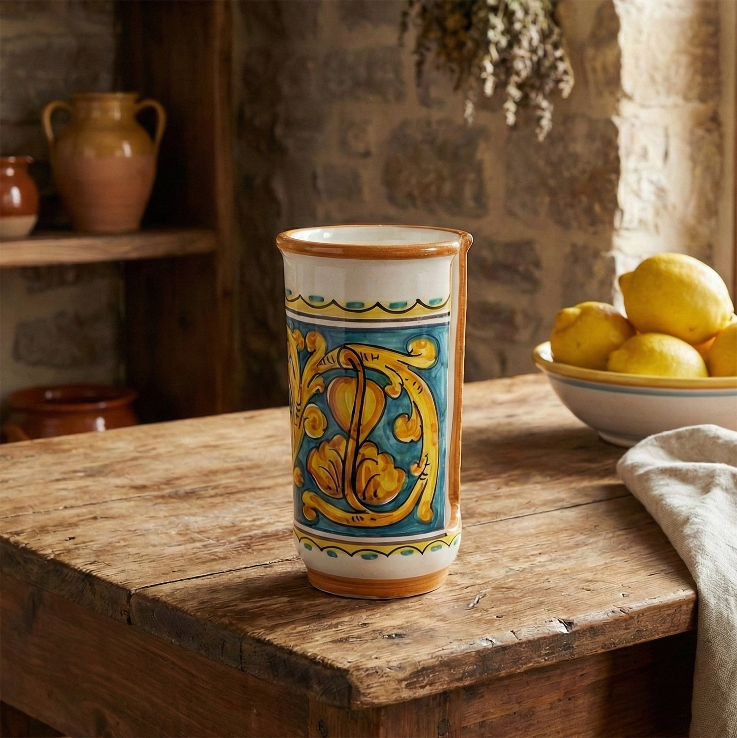 Large ceramic cup holder hand decorated by Sicilian ceramists Gianluca art 17