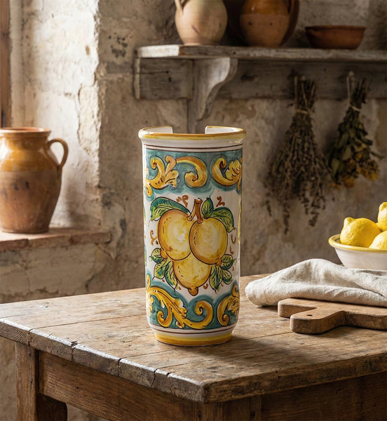 Portabicchieri grande in ceramica decorata a mano da ceramisti siciliani limoni art 17