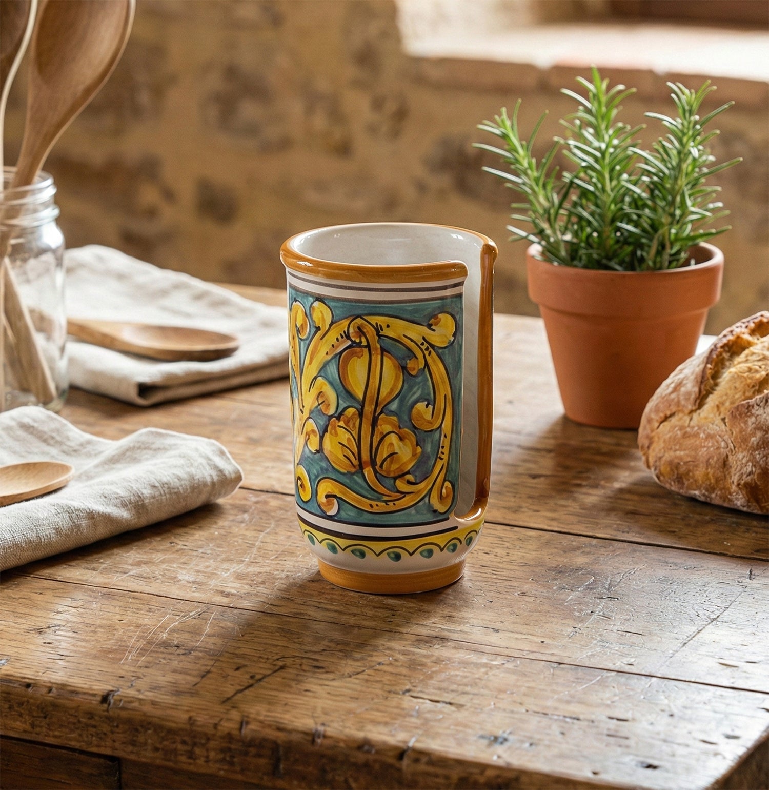Small ceramic cup holder hand decorated by Sicilian ceramists Gianluca art 18