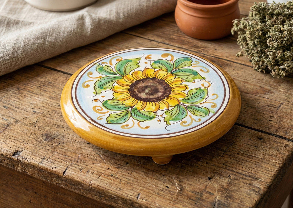 Sottopentola in ceramica decorata a mano da ceramisti siciliani girasole art 19